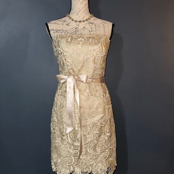 Adrianna Papell Strapless Lace Dress - Beige - Picture 4 of 7